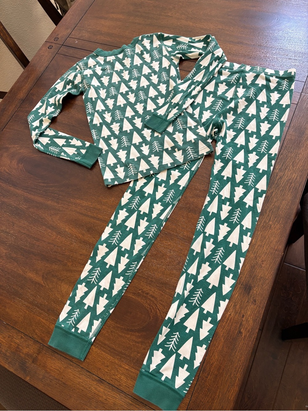 Hanna Andersson Organic Pajamas Size 160 US 14 Green Holiday Christmas Tree - Picture 3 of 9